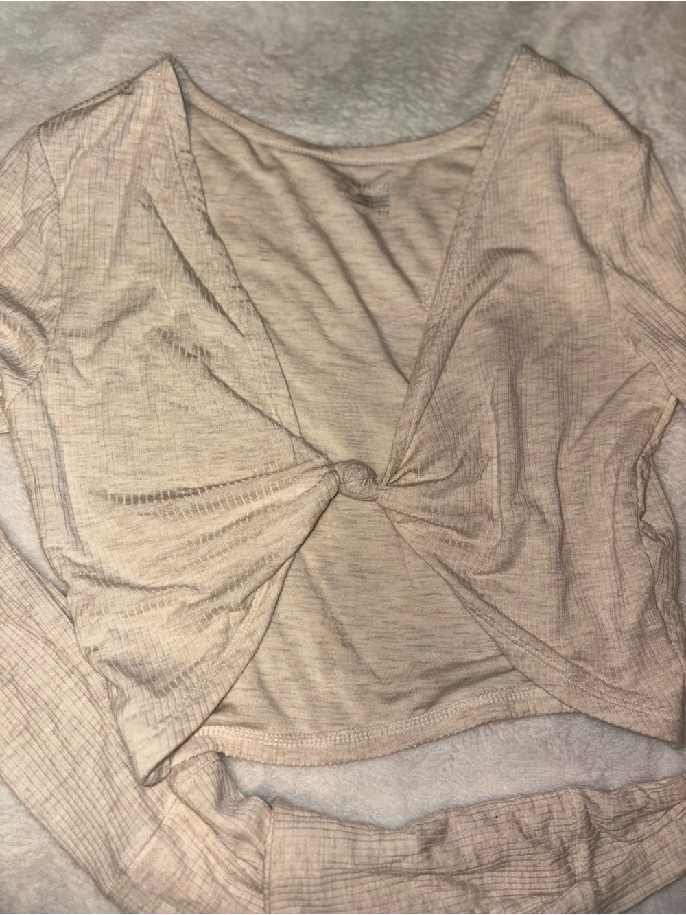 Offline sz small Light Beige Knot-Front Long Sleeve Women's Top
